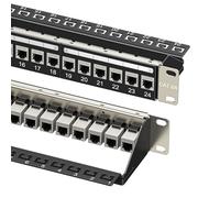 Cable Matters Panel de conexión Ethernet Cat6A de 1U de 19 Pulgadas y 24 Puertos de 10 Gbps con Keystone en línea y Barra de gestión de Cables, Panel de conexión de Red para Montaje en Rack o Pared /