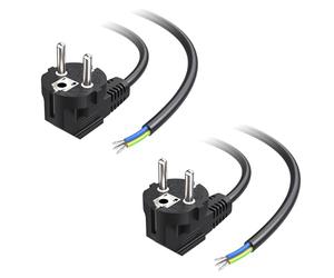 Cable Matters, Paquete de 2 Cables de alimentación con Enchufe en ángulo de 90°, 2 m, Cable de conexión de 3 Hilos, 16 A, 250 V, VDE y CE, Enchufe Schuko, Negro