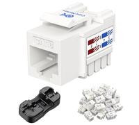 Cable Matters - Paquete de 25 conectores Keystone Cat6 RJ45 (conector Keystone Cat 6 / Cat6) en color blanco con soporte Keystone