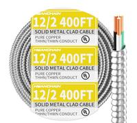 Cable MC 12/2 con tierra de 400 pies, calibre 12, 2 conductores, cable eléctrico con armadura de aluminio, cable de cobre puro sólido para instalación subterránea en interiores y exteriores