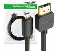 Cable Micro HDMI a HDMI - Ugreen HD127 4K 3D, 1.5 m, Negro, Transferencia de Velocidad, Compatible con TVs, Portátiles, Consolas