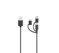 Cable micro-USB, 3 en 1, av. adapta. USB-C y Lightning, USB 2.0, 0,75 m