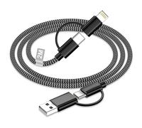 Cable Multiple Cargador 2M, 4 en 1 Multi USB Cargador Cable 60W Carga Rápida USB A/USB C a Cable Lightning, Tipo A/Tipo C a Cable USB C para iPhone 17 16 15 14 13 12 11,iPad,Samsung,Android y Xiaomi