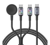 Cable Múltiple Cargador USB C 3 en 1 60W,Cable Multi Cargador Tipo C a Doble USB-C (60W/12W) Carga Magnética Reloj AP, cable Carga Rápida Nylon 1.2M para Phone 16/15, Pad, Watch Ultra 2/SE/1-10