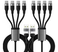 Cable Múltiple USB-C 4 en 2 2PCS 1.2 m, Doble Entrada A y Tipo C, Cuatro Salidas para Móviles, Carga Rápida PD 40W QC 3.1A, Nylon Trenzado Compatible con iPhone 15/16/17, Samsung, Xiaomi, Tabletas