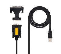 Nano Cable 10.03.0002 - Conversor USB a Serie para Impresora, Tipo A/M-RS232 DB9/M DB25/M, Macho-Macho, Negro, 1.8mts