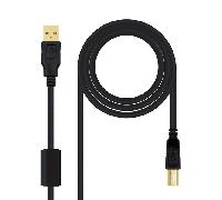 NANOCABLE 10.01.1205 - Cable USB 2.0 impresora con ferrita, tipo A/M-B/M, negro, 5.0m