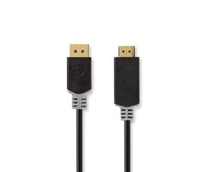 Cable Nedis DisplayPort | Enchufe DisplayPort HDMI™| salida | 4K@30Hz | Dorado | 2,00 m | redondo | PVC | antracita | embalaje con ventana de visualización