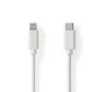 Cable Nedis Lightning- USB 2.0 | Apple Lightning de 8 clavijas | Conector USB-C™ | 480 Mbps | Niquelado | 1,00 m | Redondo | PVC | Blanco | Etiqueta