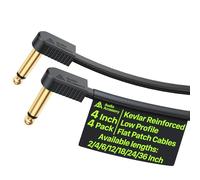 Cable Patch para Guitarra Reforzado con Kevlar, 10 cm Pack de 4, Duradero, Sin Ruido, Blindaje de Cuatro Capas, Cable Parche Plano tipo Cinta Chapado en Oro para Pedal BOSS, MXR, EBS, Behringer