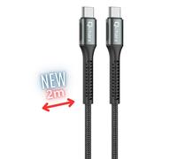 Cable Qcharx Prague Tipo C a Tipo C 60W 2m - Aluminio Negro y Cordon Suave