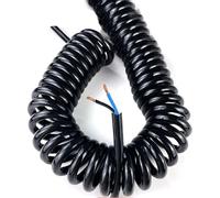 Cable retráctil en espiral Cable de alimentación telescópico resorte negro 2 núcleos, 24 AWG, 20, 17 y 14, cable espiral expandible,5 a 7, metros(2 Core 24awg,Line length 2.5meter)