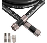 Cable RG6 negro con conector F, adaptador hembra doble F81/RF gratis, Quad Shiled Low Loss High Shielding para TV HD, plato, satélite, antena, cable de TV de 15 pies