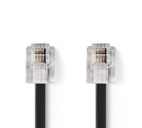 Cable Telefónico | RJ11 Macho | RJ11 Macho | 5.00 m | Diseño del Cable: Plano | Chapado en Oro | Tipo de Cable: RJ11 | Negro | Label