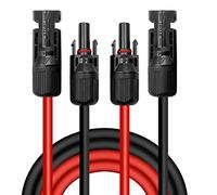 Cable Solar 4 mm², Cable Solar de prolongación 2/3/5 m, Cable de prolongación con Tomas y Conectores (Rojo/Negro), 3 m