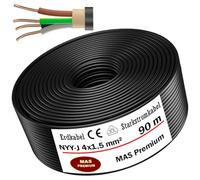 Cable subterráneo MAS-Premium® Anillo de cable eléctrico de marca alemana para instalación en el subterráneo y al aire libre (NYY-J 4 x 1,5 mm², 90 m)