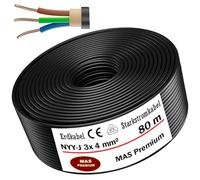 Cable subterráneo MAS-Premium® Anillo de cable eléctrico de marca alemana para instalación en el subterráneo y al aire libre (NYY-J 3 x 4 mm², 80 m)