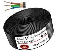 Cable subterráneo MAS-Premium® Anillo de cable eléctrico de marca alemana para instalación en el subterráneo y al aire libre (NYY-J 3 x 6 mm², 50 m)