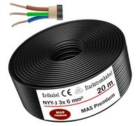 Cable subterráneo MAS-Premium® Anillo de cable eléctrico de marca alemana para instalación en el subterráneo y al aire libre (NYY-J 3 x 6 mm², 20 m)