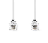 Cable telefónico Nedis | Enchufe RJ11 | Enchufe RJ11 -RJ11 macho | RJ11 macho | 2,00 m | Diseño del cable: Plano | Recubrimiento: Dorado | Tipo de cable: RJ11 | Blanco