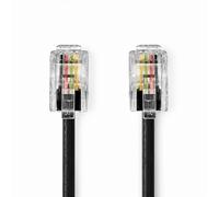 Cable telefónico RJ10 a RJ10, 5m, diseño en espiral, color negro, compatible con conectores estándar