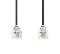 Cable Telefónico | RJ11 Macho | RJ11 Macho | 5.00 m | Diseño del Cable: Plano | Chapado en Oro | Tipo de Cable: RJ11 | Negro | Label