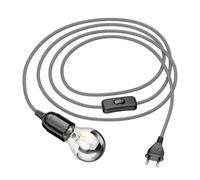 Cable textil LEHA con interruptor de clavija y toma E27 negro/blanco 3 m [EEK: E]
