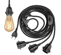 Cable textil LEKA enchufe interruptor negro 8 m portalámparas 3x E27 máx. 60W