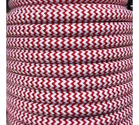 Cable Textil Zigzag de 15 MTS en Color Blanco y Rojo, Ideal para decoración y prolongación de Electricidad en Espacios Interiores.