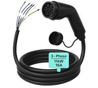 Cable tipo 2 extremo abierto 11 kW, extremo libre para Wallbox/estación de carga, 3 fases, 10 m, 16 A