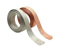 Cable trenzado plano de cobre de 1/2/5 m, funda trenzada de cobre estañado, ancho de 2 ~ 28 mm, cable de señal de detección expandible, funda de metal blindada, cobre (cobre estañado, ancho 10 mm, 1