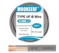 Cable UF-B 14/2 - Cable eléctrico de entierro directo de calibre 14 de 75 pies, 100% cobre puro, 14 AWG, 2 conectores para alimentador subterráneo, lugares húmedos o corrosivos, interiores y
