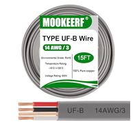 Cable UF-B 14/3 - Cable eléctrico de entierro directo de calibre 14 de 15 pies, 100% cobre puro, 14 AWG, 3 conectores para alimentador subterráneo, lugares húmedos o corrosivos, interiores y