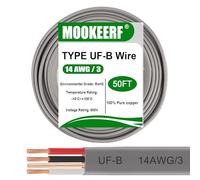 Cable UF-B 14/3 - Cable eléctrico de entierro directo de calibre 14 de 50 pies, 100% cobre puro, 14 AWG, 3 conectores para alimentador subterráneo, lugares húmedos o corrosivos, interiores y