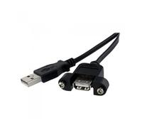 StarTech.com Cable Alargador de 30cm USB 2.0 para Montar Empotrar en Panel - Extensor Macho a Hembra USB A - Negro