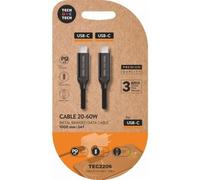 Cable USB 2.0 Tipo-C Tech One Tech TEC2206/ USB Tipo-C Macho - USB Tipo-C Macho/ Hasta 60W/ 480Mbps/