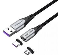 Cable USB 2.0 Vention CQNHD 50cm Magnético Algodón Trenzado 5A microUSB y USB-C Gris