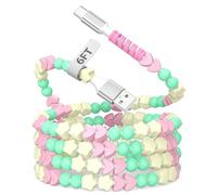 Cable USB A a USB C de 6 pies para Apple con cuentas lindas sin enredos para Carplay Car Play para iPhone Air 17 17e 16 tipo C carga para Samsung S26 Wire mujeres niñas corazón rosa menta estrella
