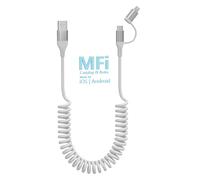 Cable USB A a USB C y Lightning en Espiral 2 en 1,Cable iPhone Corto USB [Certificado MFi] iPhone Carplay y Android Auto,3A y Datos Cable Cargador iPhone USB para iPhone 16 15 14 13 Galaxy Android