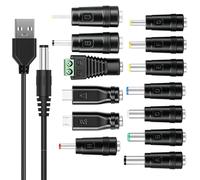 Cable USB a DC 13 en 1 Set Universal Carga - Cargador Universal 5V con 13 Conectores DC Hembra, Adaptador Alimentación Router LED Afeitadora Philips Hue TV Box Tipo-C Micro-USB Portátil Viaje