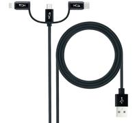 Cable USB 2.0 Nanocable 10.01.3200/ Lightning Macho - Micro USB Macho/ USB Tipo-C Macho/ 1m/ Negro