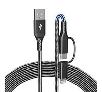 Cable USB a USB-C Lightning para Apple Carplay y Android Auto [2M] 2 in 1 Multi Cargador con Transmisión de Datos, Cabl Lightning Tipo C Carga Rápida Nylon para iPhone 16/15/14/13