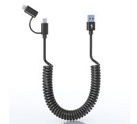 Cable USB a USB C y Lightning en espiral 2 en 1 para Apple Carplay y Android Auto Cable, carga rápida, transferencia de datos y certificado MFi corto en espiral tipo C y cable Lightning para iPhone y