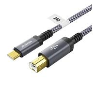 Cable USB B a USB C de 2 m, cable de impresora trenzado adecuado para MacBook Pro/Air, Matebook, Dell, HP, Canon, escáner, piano digital, MIDI, etc