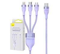 Cable USB Baseus Flash Series 2 3 en 1 USB-C + micro USB + Lightning 100W 1,5m púrpura
