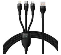 Cable USB Baseus Flash Series 3 en 1, 1,2 m, USB-C/Micro USB/Lightning, 100W, Negro