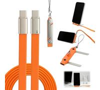 Cable USB C 240W con Soporte Móvil 360° Desmontable, Cargador Tipo C Carga Rápida 1 Pieza Naranja, Conector 90° Antitirón, 1,5 m para Smartphone Tableta Juegos Videollamadas Oficina Viaje