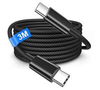 Cable USB C 3M, 100W Cable USB C Carga Rapida para iPhone 16/15/15 Pro Max/15 Plus,Macbook,iPad Pro,Samsung Galaxy S25,S24, Largo Cable Usbc a Usbc Cable Tipo C Nailon Trenzado Cable Cargador Tipo C