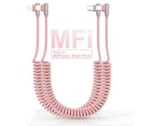 Cable USB C a Lightning en espiral de 90 grados paquete de 2, Cable Apple CarPlay [certificado Mfi y sincronización de datos], PD 20W Cable iPhone corto retráctil USB C para coche para iPhone/Pad/Pod
