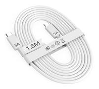 Cable USB C a USB C de 1,8 m/5 A, 45 W para Samsung Galaxy S25 S24 Ultra FE Edge S23 S22 A17 A16 A55 A56 Tab A9 S9 Z Fold Flip 7, color blanco